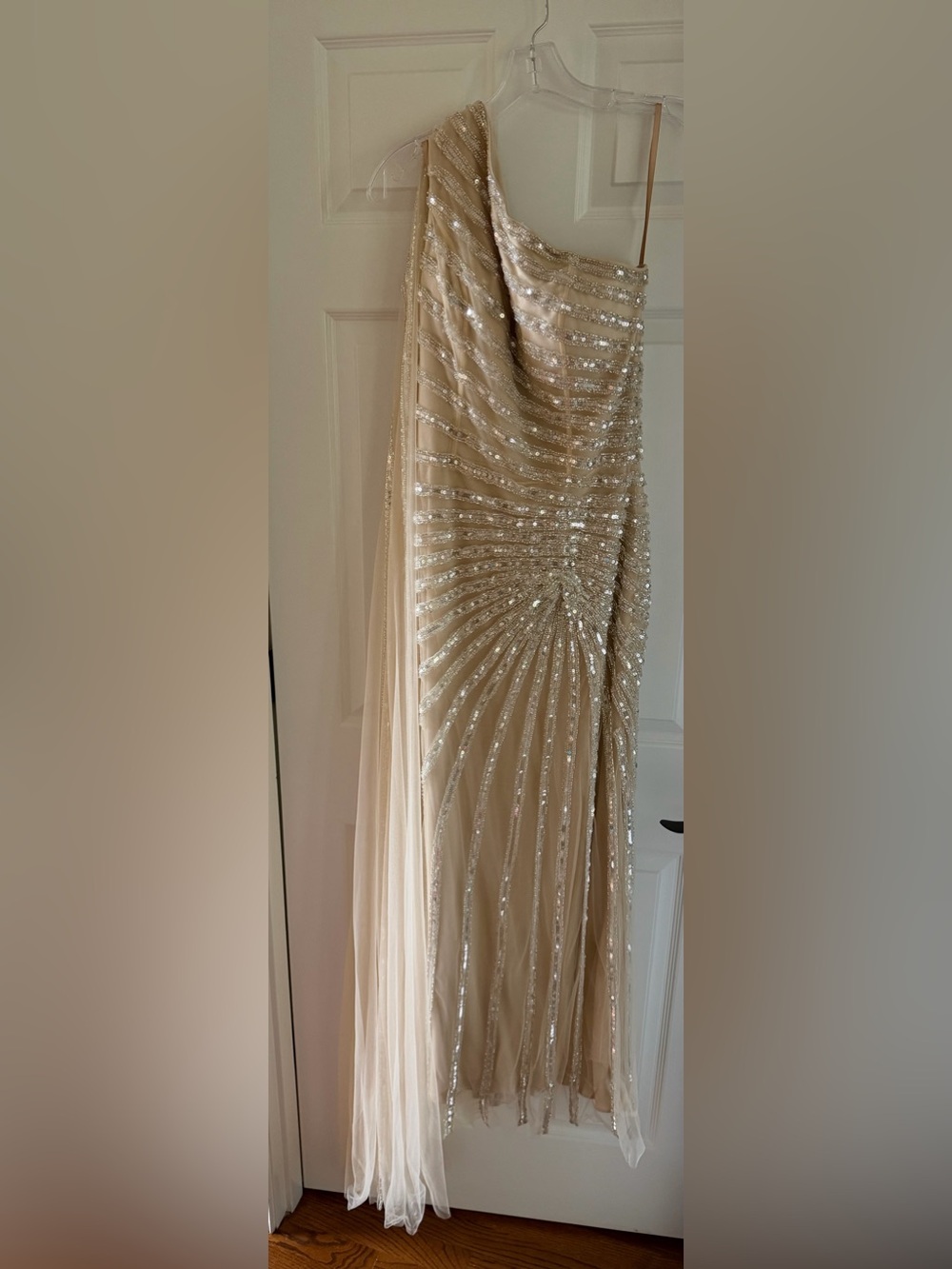 Jovani Beaded Champagne Sequin Prom Gown